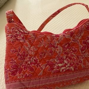 Vera Bradley zipper purse in bright pink and orange, with handle